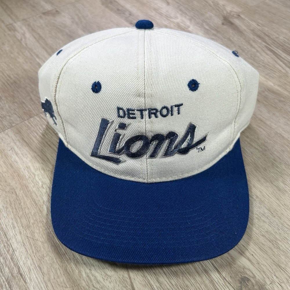 VTG Sports Specialties Detroit Lions Script Snapback Hat NFL White Blue Wool Cap